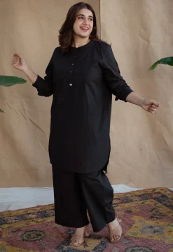 TIECO DyeVerse - Black Poplin Cotton Embroidered Kurta