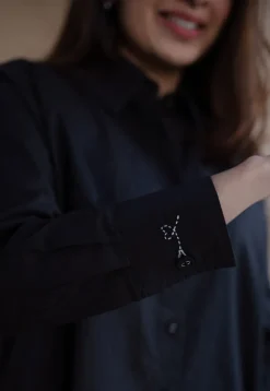 TIECO DyeVerse - Black Poplin Cotton Embroidered Shirt