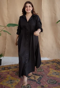 TIECO DyeVerse - Black Poplin Cotton Embroidered Dress