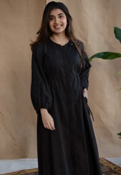 TIECO DyeVerse - Black Poplin Cotton Embroidered Dress