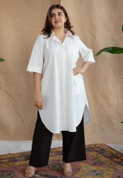 TIECO DyeVerse - White Poplin Cotton Embroidered Kurta