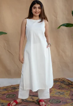 TIECO DyeVerse - White Poplin Cotton Embroidered Kurta