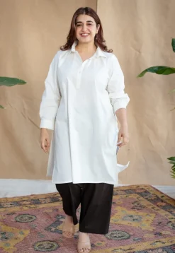 TIECO DyeVerse - White Poplin Cotton Embroidered Kurta