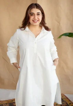 TIECO DyeVerse - White Poplin Cotton Embroidered Kurta