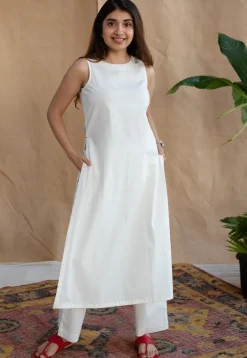 TIECO DyeVerse - White Poplin Cotton Embroidered Kurta
