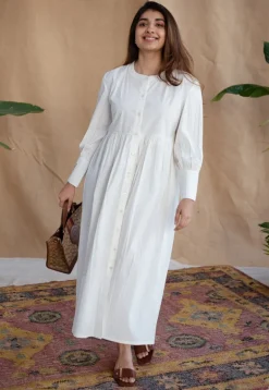 TIECO DyeVerse - White Poplin Cotton Embroidered Dress