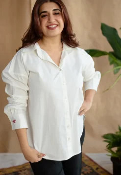 TIECO DyeVerse - White Poplin Cotton Embroidered Shirt