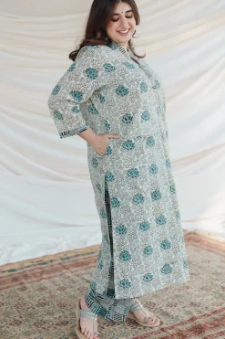 Tishna White Ajrakh Cotton Straight Kurta