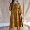 Trisha Mustard Ajrakh Cotton Jhabba Kali Kurta with Hand Embroidery
