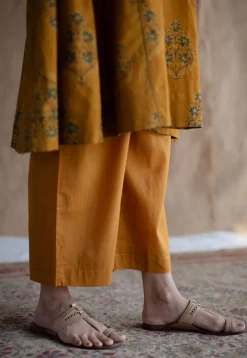 Trisha Mustard Ajrakh Cotton Jhabba Kali Kurta with Hand Embroidery