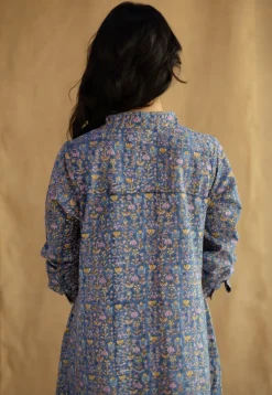 Trusha Blue Sanganeri Slub Cotton A Line Dress