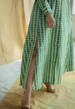 Trusha Green Batik Cotton A Line Dress