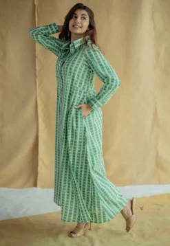 Trusha Green Batik Cotton A Line Dress