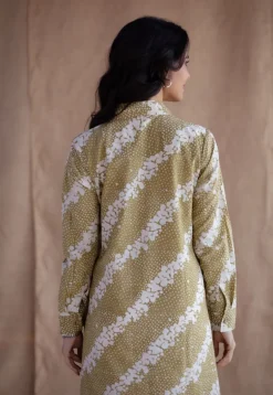 Trusha Moss Green Batik Cotton A Line Dress