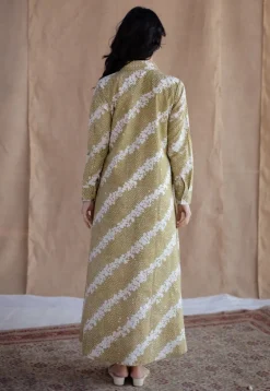 Trusha Moss Green Batik Cotton A Line Dress