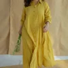Trusha Yellow Dabu Slub Cotton A Line Dress