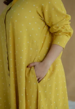 Trusha Yellow Dabu Slub Cotton A Line Dress