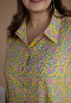 Trusha Yellow Sanganeri Slub Cotton A Line Dress