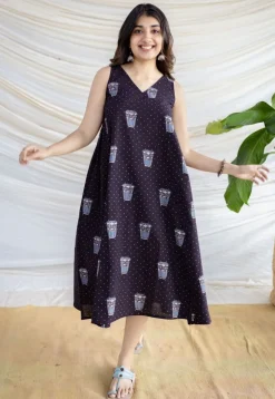 Unnati Black Ajrakh Cotton A Line Dress