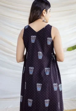 Unnati Black Ajrakh Cotton A Line Dress