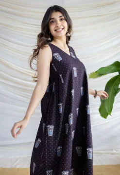 Unnati Black Ajrakh Cotton A Line Dress