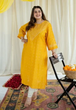 Urmi Bandhani Chanderi Silk Kurta with Mukaish Detailing