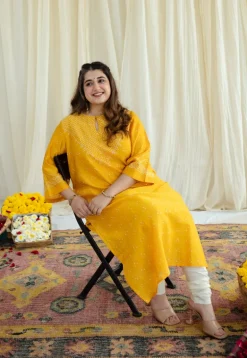 Urmi Bandhani Chanderi Silk Kurta with Mukaish Detailing