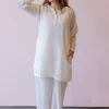 Veda Off White Solid Handloom Cotton A Line Kurta