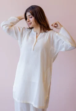 Veda Off White Solid Handloom Cotton A Line Kurta