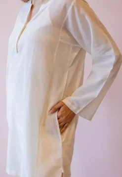 Veda Off White Solid Handloom Cotton A Line Kurta