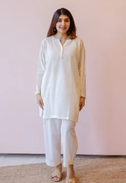 Veda Off White Solid Handloom Cotton A Line Kurta