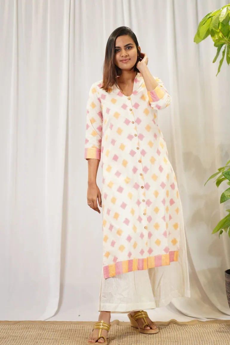 Vidhi Ikkat Off White Cotton Kurta