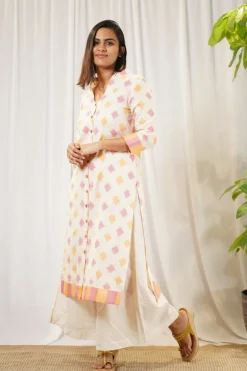 Vidhi Ikkat Off White Cotton Kurta