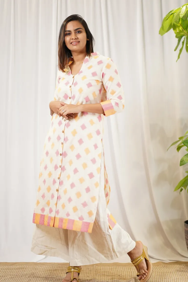 Vidhi Ikkat Off White Cotton Kurta
