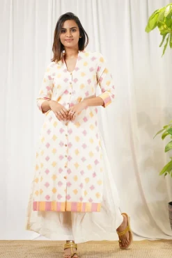 Vidhi Ikkat Off White Cotton Kurta