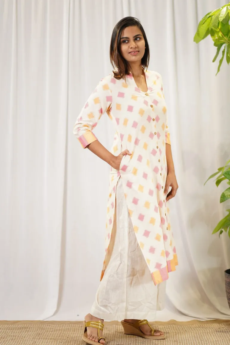Vidhi Ikkat Off White Cotton Kurta
