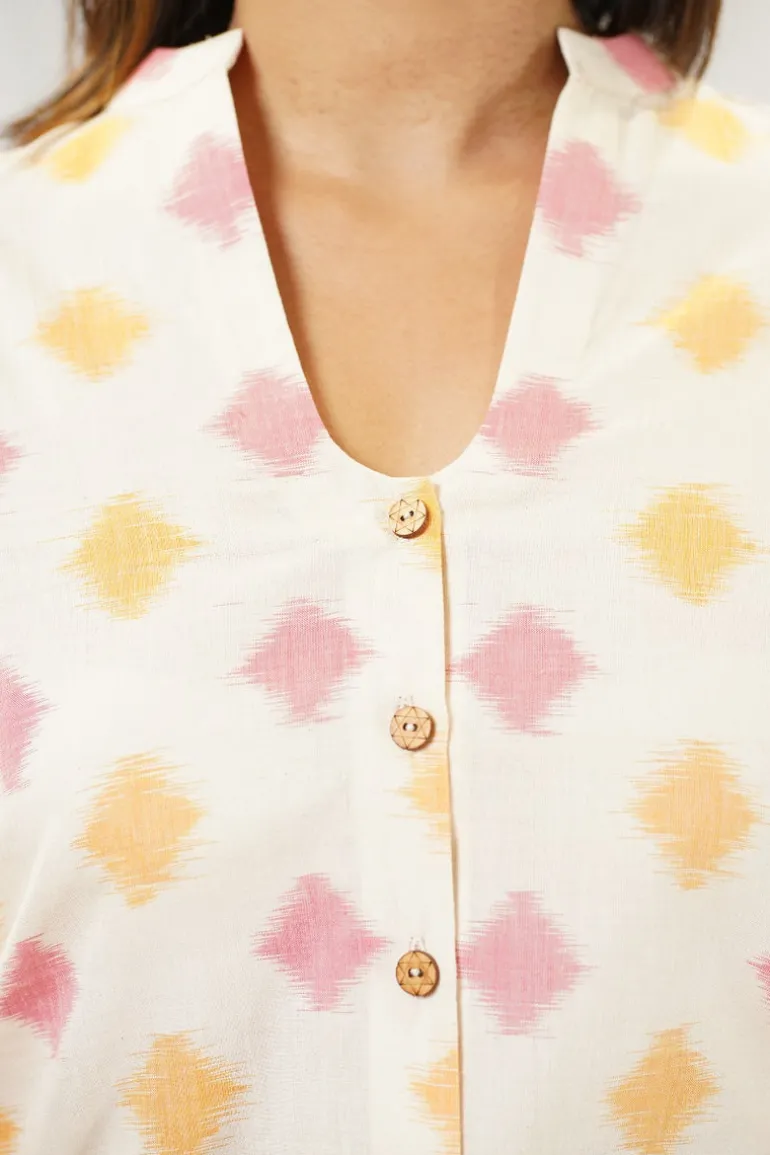 Vidhi Ikkat Off White Cotton Kurta