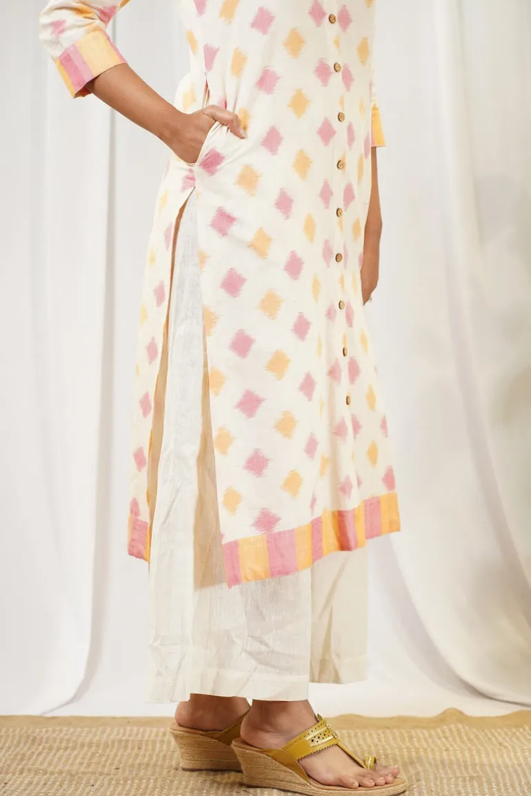 Vidhi Ikkat Off White Cotton Kurta