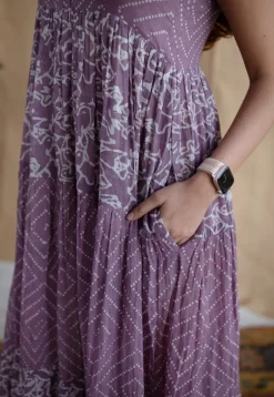 Vihaa Lavender Batik MulMul Cotton A Line Dress