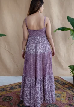 Vihaa Lavender Batik MulMul Cotton A Line Dress