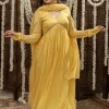 Vrishti Yellow Chanderi Silk A Line Hand Embroidered Kurta Set (Set of 3)
