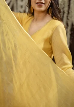 Vrishti Yellow Chanderi Silk A Line Hand Embroidered Kurta Set (Set of 3)