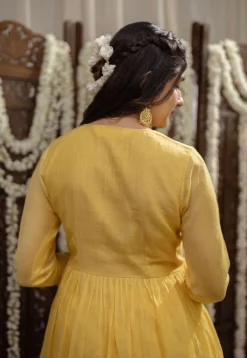 Vrishti Yellow Chanderi Silk A Line Hand Embroidered Kurta Set (Set of 3)