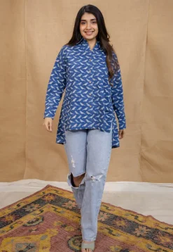 Yafit Indigo Dabu Cotton Loose Short Top