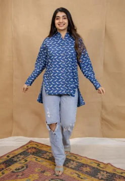 Yafit Indigo Dabu Cotton Loose Short Top