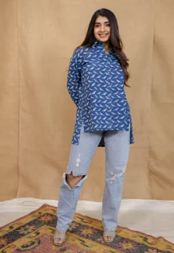 Yafit Indigo Dabu Cotton Loose Short Top