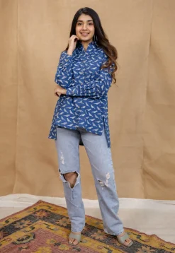 Yafit Indigo Dabu Cotton Loose Short Top