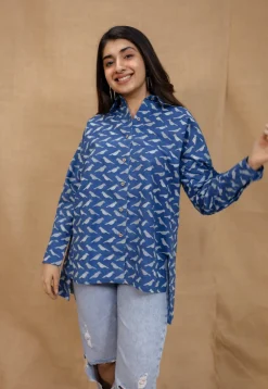 Yafit Indigo Dabu Cotton Loose Short Top