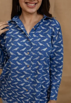 Yafit Indigo Dabu Cotton Loose Short Top