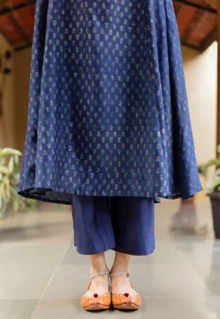 Yashi Dark Indigo Solid Chanderi Silk Straight Pant